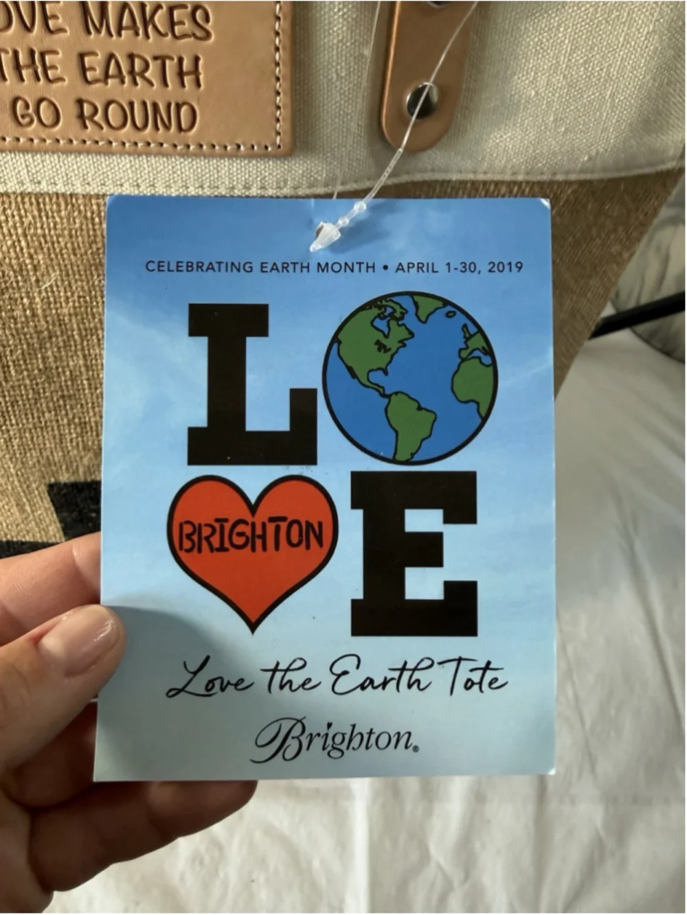 BRIGHTON LOVE The Earth Day Natural Jute Shopper Tote Bag NEW